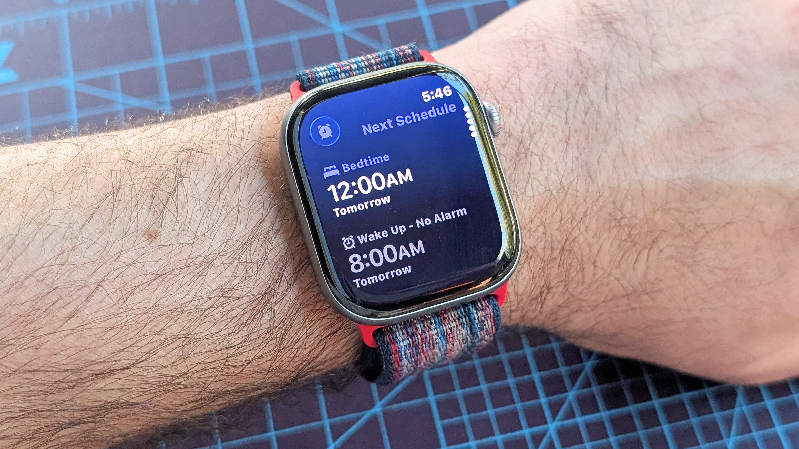 Close-up of the Apple Watch Series 11 showing a user's sleep score