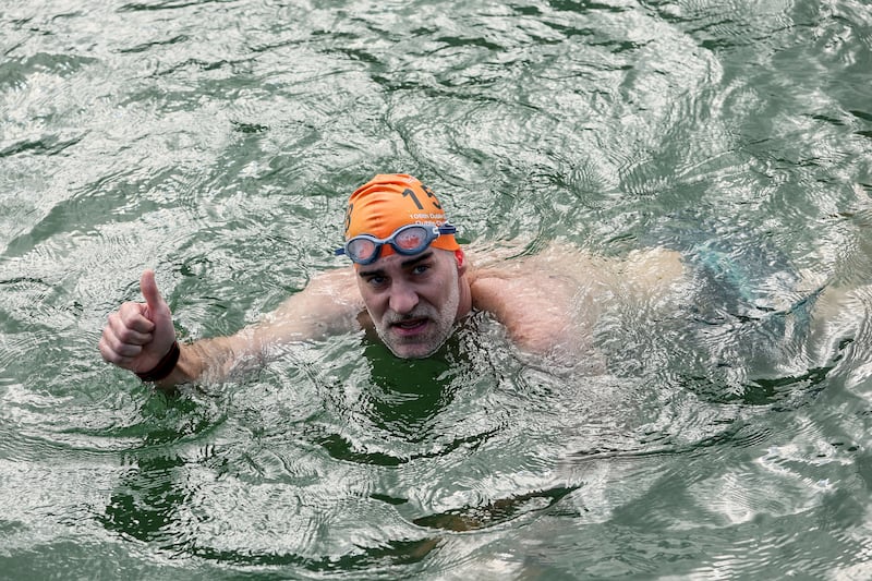 Bruno Delmonte celebrates after the race. Photograph: Ryan Byrne/Inpho