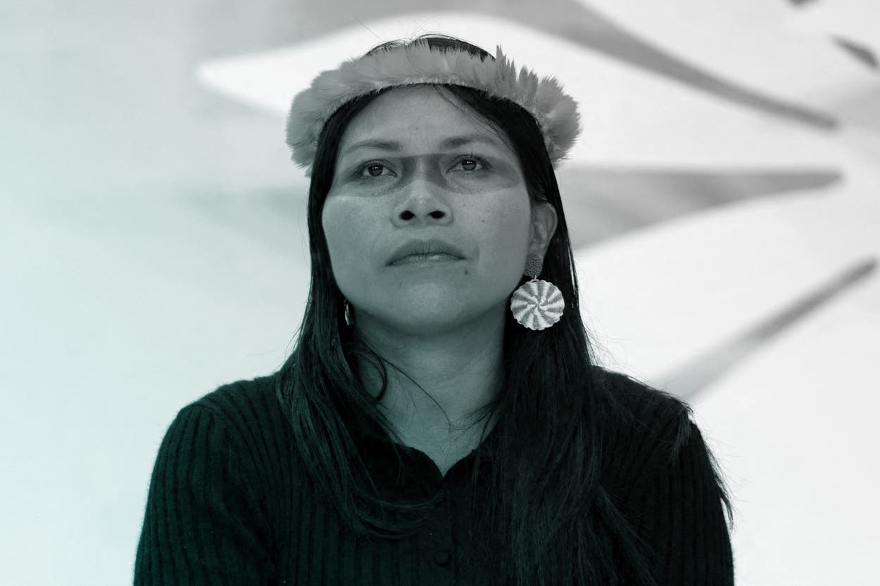 2026climate100 Nemonte Nenquimo
 Ecuadorian environmental activist, during the Change Now event at the Grand Palais, in Paris, France, on April 1, 2026. (Photo by Henrique Campos / Hans Lucas / AFP via Getty Images)