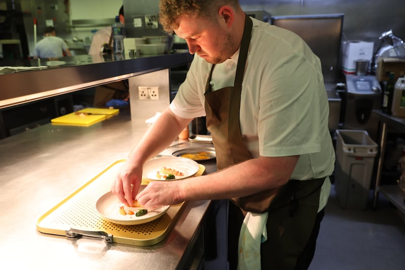Adam Nevin at work in the Glovers Alley kitchen. Photograph: Dara Mac Dónaill 