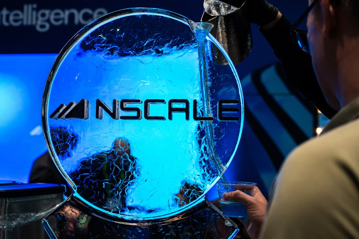 Nscale signage on the exhibition floor during the Nvidia GTC conference in San Jose, California.