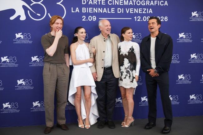 Domhnall Gleeson, Rooney Mara, Director Werner Herzog, Kate Mara and Orlando Bloom attend the 'Bucking Fastard' Photocall during the 83rd Venice International Film Festival at Palazzo del Casino on September 03, 2026 in Venice, Italy. (Photo by Carlo Paloni/Getty Images)