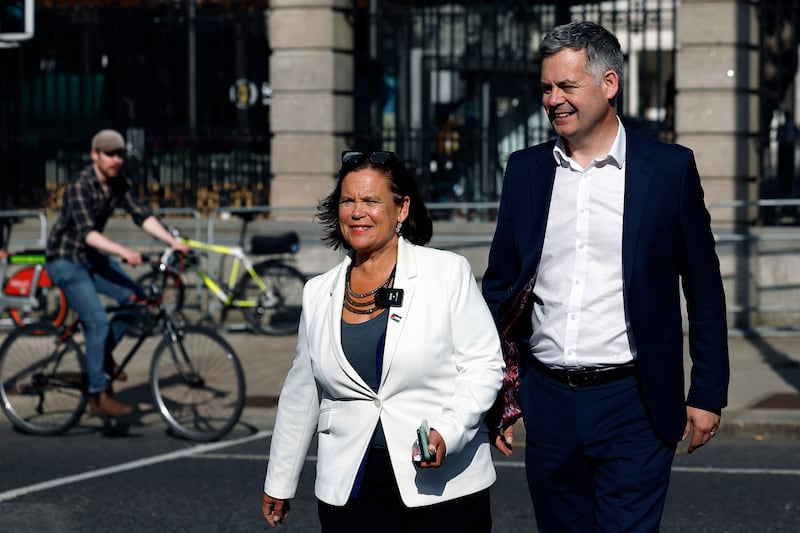 Sinn Féin president Mary Lou McDonald and the party's deputy leader in the Dáil, Pearse Doherty. Photograph: Conor Ó Mearáin/Collins