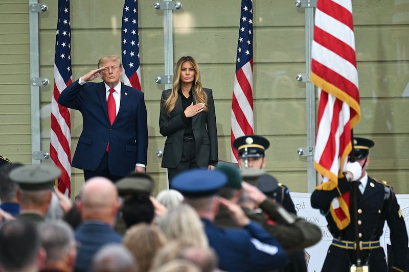 US president Donald Trump and first lady Melania Trump listen to the national anthem during the 25th anniversary commemoration of the September 11th, 2001 attacks at the Pentagon in Washington, DC, on September 11th, 2026. Photograph: SAUL LOEB / AFP via Getty Images.