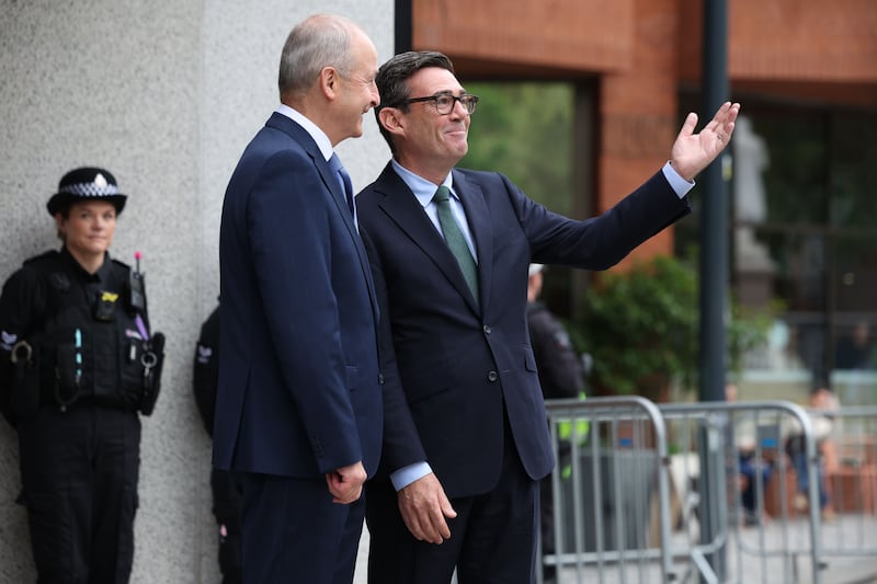 Taoiseach Micheál Martin and UK Prime Minister Andy Burnham at Number 10 North in Manchester on Friday. Photograph: EPA