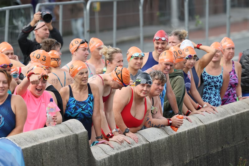 Participants in the 106th Dublin City Council Dublin City Liffey Swim on Saturday.
Photograph: Dara Mac Dónaill / The Irish Times