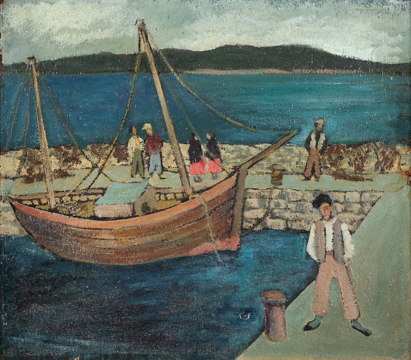 Connemara Quayside with Fishermen by Gerard Dillon