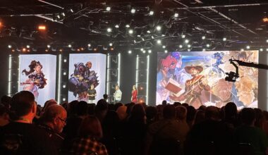 Aaron Keller and Miranda Moyer on stage during the BlizzCon opening ceremony.