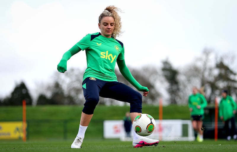 Leanne Kiernan training with Ireland earlier this year. Photograph: Ryan Byrne/Inpho