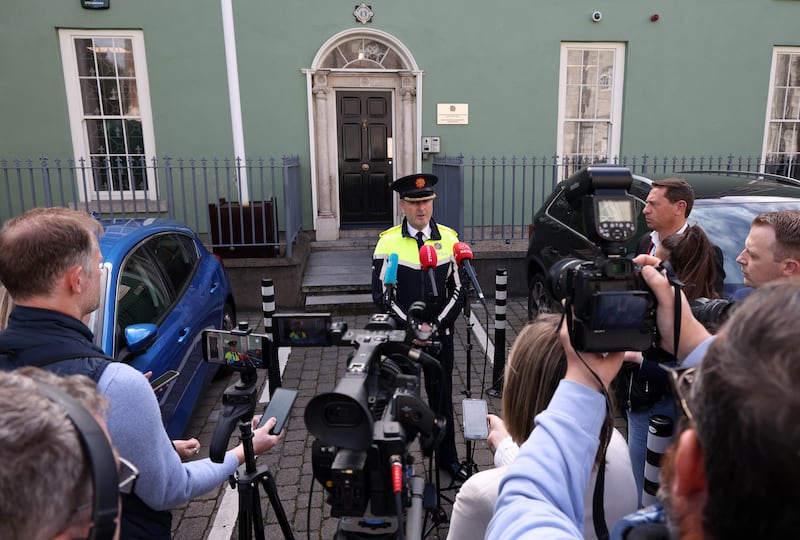 Garda Assistant Commissioner Jonathan Roberts speaks to reporters at Dublin Castle on Thursday about the attack on TD Michael Healy-Rae. Photograph: Colin Keegan/Collins