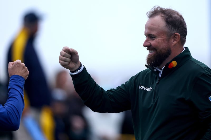Shane Lowry celebrates after finishing his third round on Saturday. Photograph: Ben Brady/Inpho