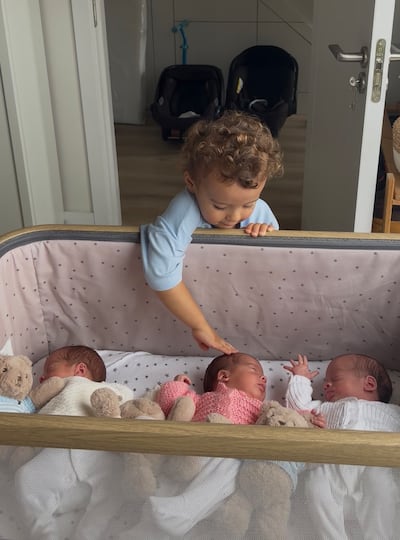 Toddler Enzo with triplets Kai, Theo and Bella at home in Co Wicklow. Photograph: Bryan O'Brien / The Irish Times