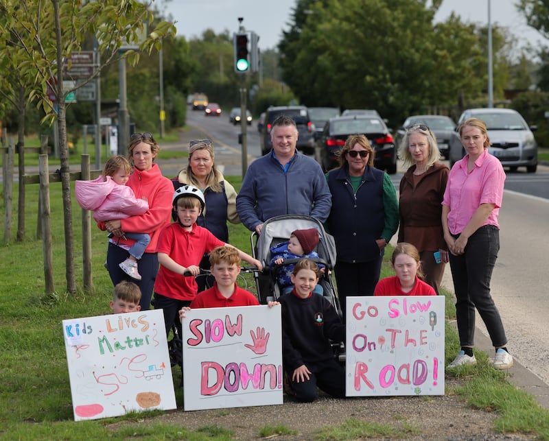 Julianstown resident Richard Brennan (centre) and other locals who are concerned about traffic volume in the Co Meath village. Photograph: Bryan O’Brien/The Irish Times