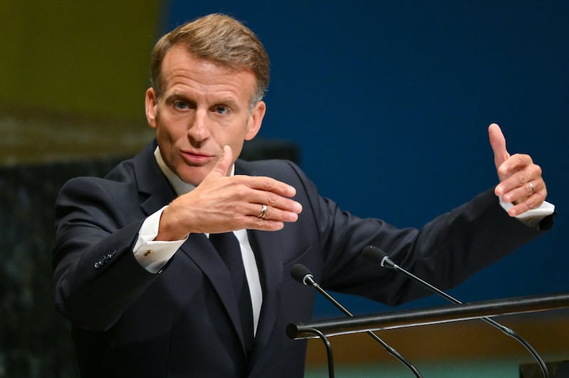 France's president Emmanuel Macron speaks during the 81st United Nations General Assembly at the United Nations Headquarters in New York, on September 22nd, 2026. Photograph: ANGELA WEISS / AFP via Getty Images.