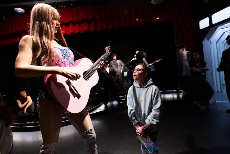Taylor Swift fan Ellie Rainey from Dublin reacts to the Taylor Swift waxwork at the National Wax Museum, Dublin. Photograph: Sam Boal/Collins Photos