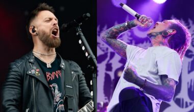 Matt Tuck of Bullet For My Valentine and Will Ramos of Lorna Shore onstage in 2025