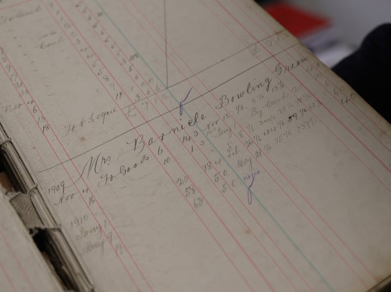 Shop ledger shows account of a Mrs Barnacle (Nora Barnacle's mother) who shopped in Anthony Ryans in Galway. Photograph: Bryan O’Brien / The Irish Times 