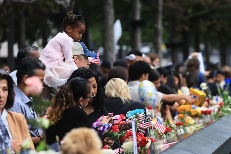 People visit the memorial during a ceremony commemorating the 25th anniversary of the September 11th terrorist attacks on the World Trade Center at the National 9/11 Memorial & Museum on September 11th, 2026 in New York City. Photograph: Spencer Platt/Getty Images