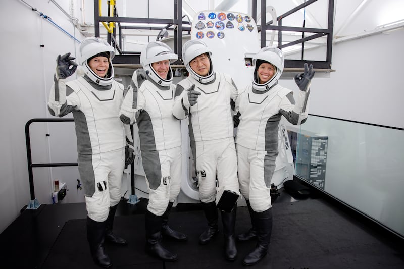 Rabea Rogge, Eric Philips, Chun Wang and Jannickke Mikkelsen, the crew of the Fram2 mission who orbited the North and South Poles