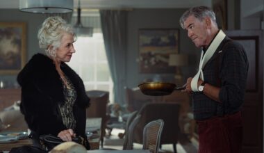 L-R Helen Mirren as Maeve Harrigan and Pierce Brosnan as Conrad Harrigan in MobLand, season 2