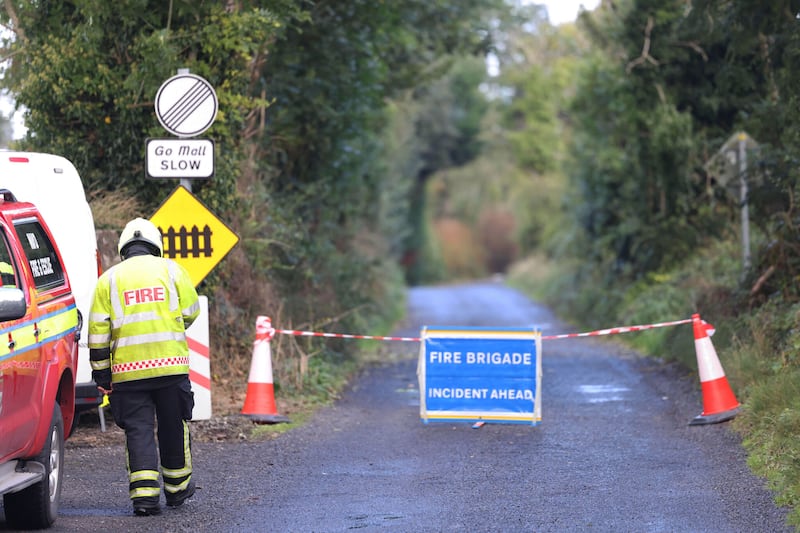 Emergency services at the scene of a fatal collision between a train and a car in Ballyhaunis, Co Mayo, on Thursday, which caused the death of 12-year-old Eoin Doyle. Photograph: Leon Farrell/©RollingNews.ie