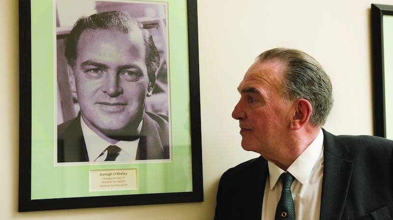 Actor Daragh O’Malley looks at a picture of his father, former minister for education Donogh O’Malley