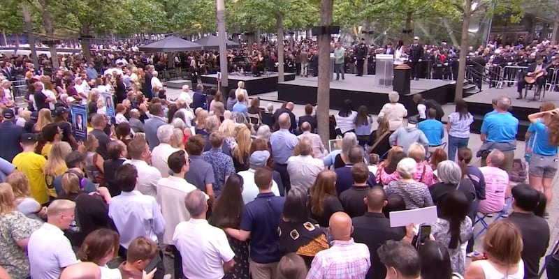 Crowds of people attending the 9/11 commemorative ceremony in New York City