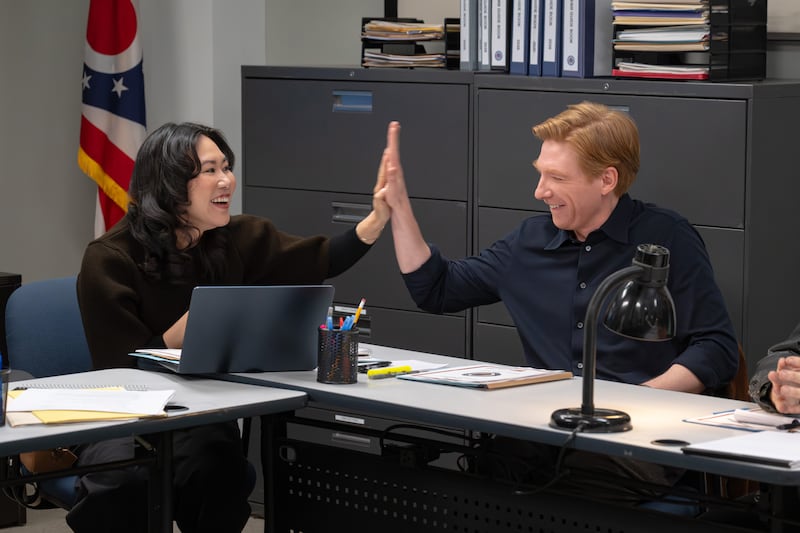 The Paper: Ramona Young as Nicole and Domhnall Gleeson as Ned 