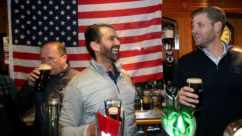 Eric Trump (right) with Donald Trump jnr at Tubridy’s Bar in Doonbeg. Photograph: Brian Lawless/PA