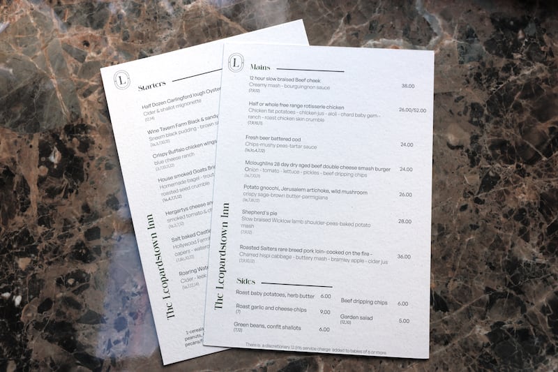 The Leopardstown Inn menu. Photograph: Dara Mac Dónaill / The Irish Times