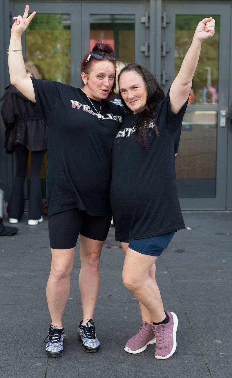 Laura Cotton and Lesley Hart from Blackpool outside the 3Arena for the first Westlife Concert. Photograph: Sam Boal/Collins  