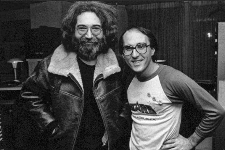 Jerry Garcia of the Grateful Dead and WMMR-FM (93.3) deejay Michael Tearson  in the station's Rittenhouse Square studios in 1979. Erin Riley, the former WMMR Music Director who is the author of 'The Might WMMR: An Oral History of Philadelphia's Rock Radio Revolution'  will be in conversation with John DeBella at the Parkway Central Library on Tuesday Sept. 15.