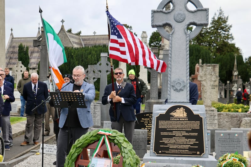 Former IRA prisoner John Crawley speaking at the launch of a memorial to the Catalpa Six in Glasnevin Cemetery. Photograph: Ronan McGreevy/The Irish Times