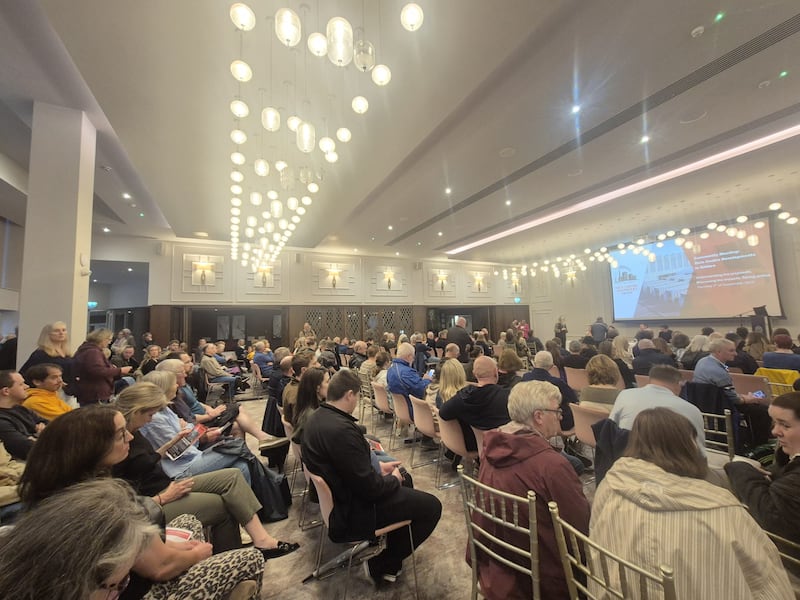 More than 200 people attended a meeting about data centres in Naas on Thursday evening. Photograph: Órla Ryan/The Irish Times