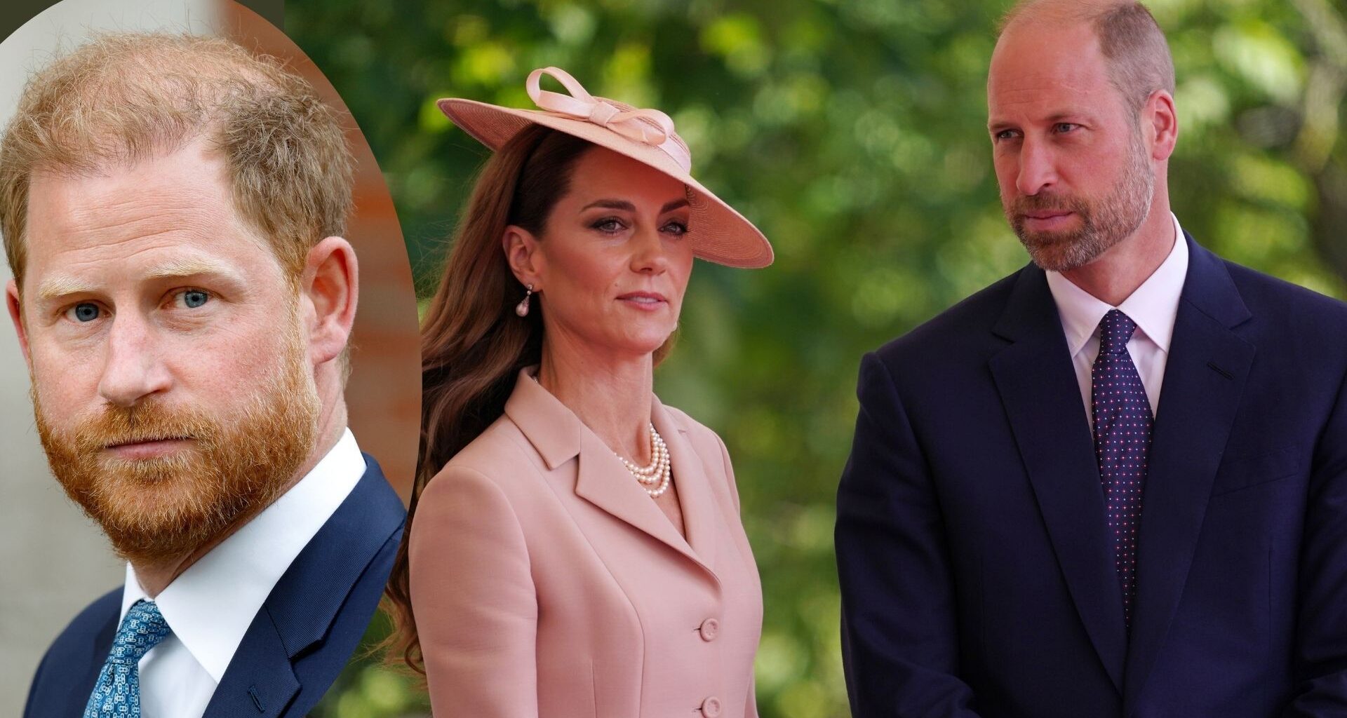 A comp image of Prince Harry (L) with Kate Middleton and Prince William (R)