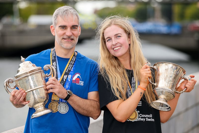 Winners Bruno Delmonte and Sadhbh Byrne with their trophies and medals. Photograph: Ryan Byrne/Inpho