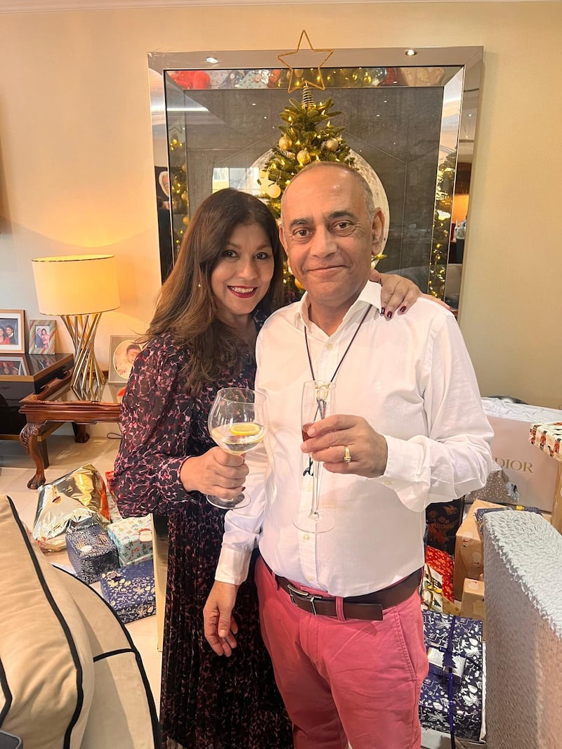 Udhyam Amin, 64, from Surrey, pictured with wife Bhavini before falling ill. Mr Amin was left with life-threatening sepsis after getting food poisoning from a roast chicken dinner. His family were told he only had hours to live but he has since recovered. His daughter, Parisha Bains, a surgical registrar at Epsom and St Helier University Hospitals NHS Trust, described her father as a ‘cat with nine lives’ and hailed the care provided by doctors at St Helier Hospital in London