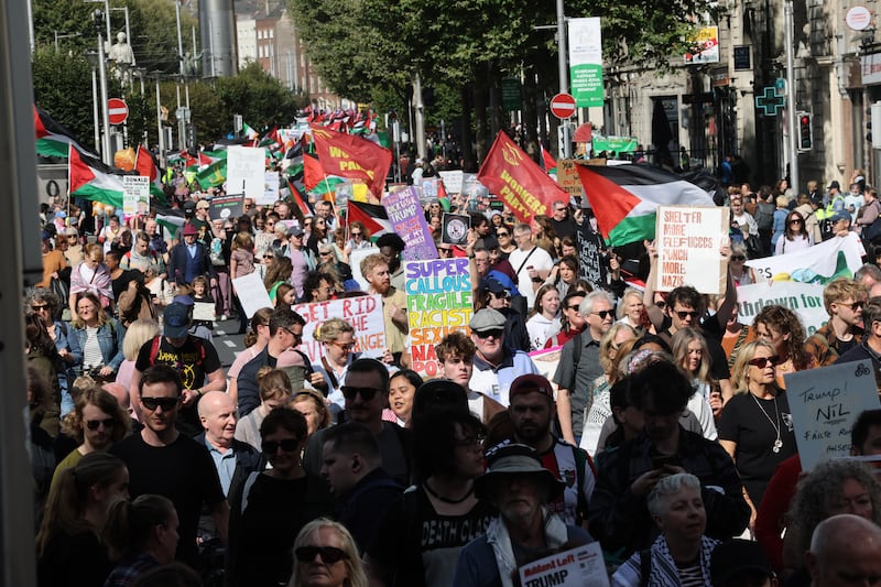 Trump demonstration from the Garden of Remembrance to the Dail in Dublin city at the weekend.
Photograph: Dara Mac Dónaill/The Irish Times















