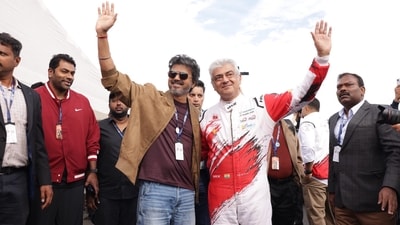 Vijay and Ajith Kumar ahead of the Le Mans race in Silverstone.