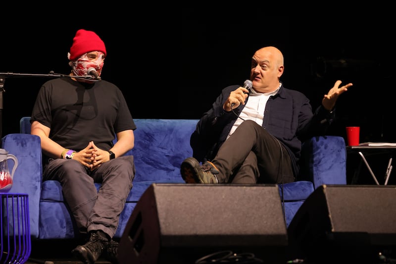 Dara Ó Briain on the Mindfield stage with Blindboy at Electric Picnic 2025. Photograph: Alan Betson/The Irish Times

