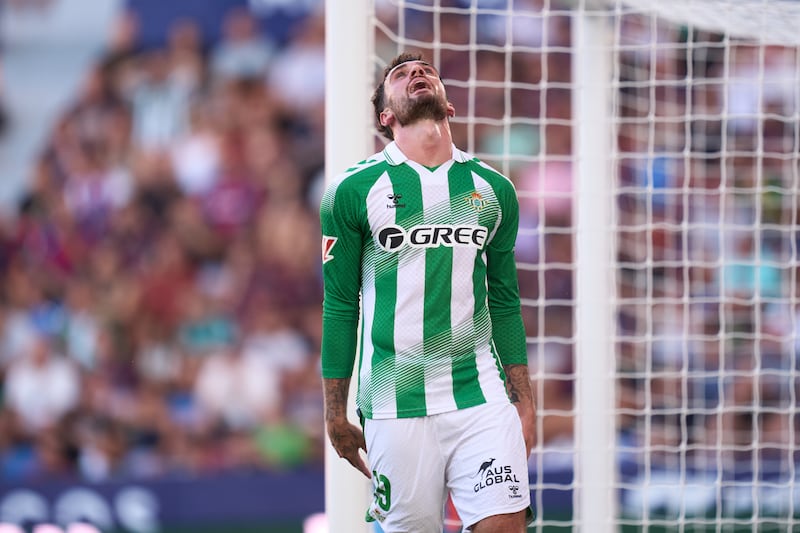 Troy Parrott reactions to a missed chance for Real Betis against Levante. Photograph: Mateo Villalba Sanchez/Getty Images