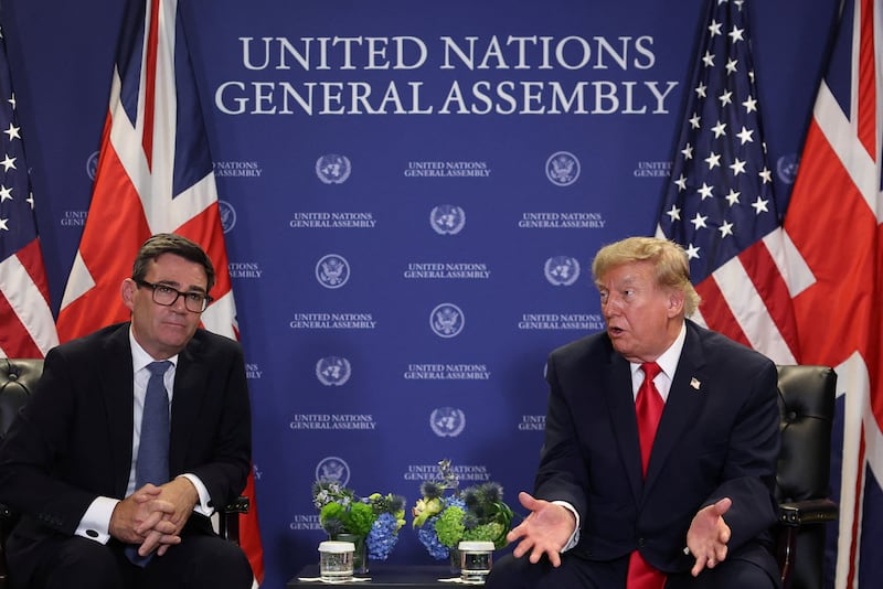 US president Donald Trump gestures during a meeting with Britain's prime minister Andy Burnham on the sidelines of the 81st United Nations General Assembly on September 22nd, 2026 in New York City. Photograph: Toby Melville - WPA Pool/Getty Images