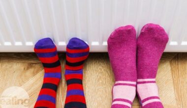 feet in cosy socks against a radiator