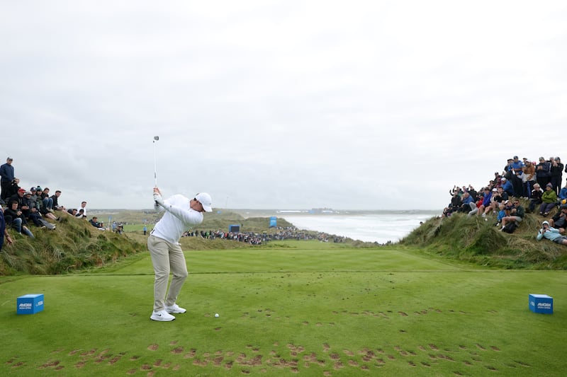 Rory McIlroy tees off on the 14th hole on day three of the Amgen Irish Open at Trump International Golf Links in Doonbeg. Photograph: Richard Heathcote/Getty Images