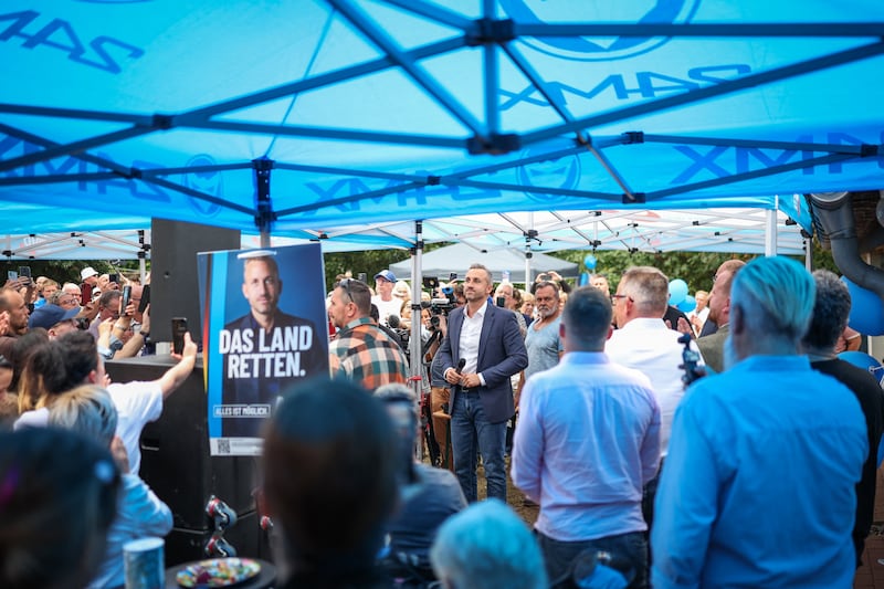 Ulrich Siegmund, the AfD's main candidate in the Saxony-Anhalt state election, addresses supporters during a campaign event. Photograph: Ronny Hartmann/AFP via Getty Images