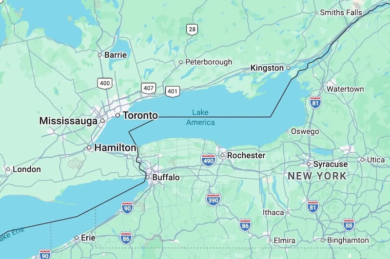 Google Maps now labels Lake Ontario as Lake America for US users