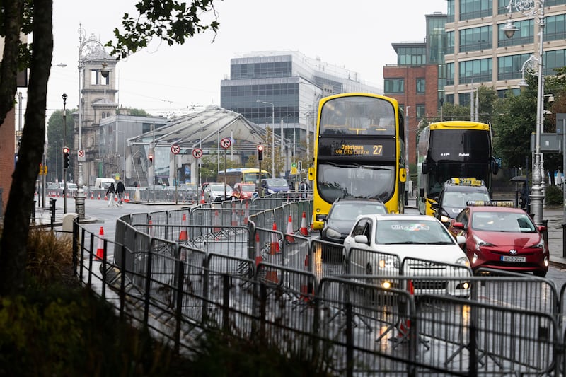 The council has already installed steel barriers to cordon off the traffic lane on Amiens Street. Photograph: Sam Boal/Collins Photos 