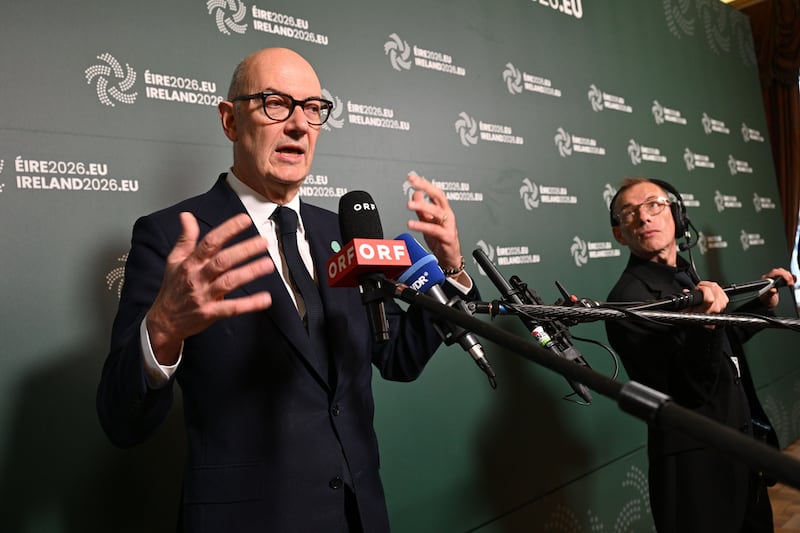 French finance minister Roland Lescure speaks to reporters at the informal meeting of EU finance ministers in Dublin Castle on Friday. Photograph: Bryan Meade/EPA