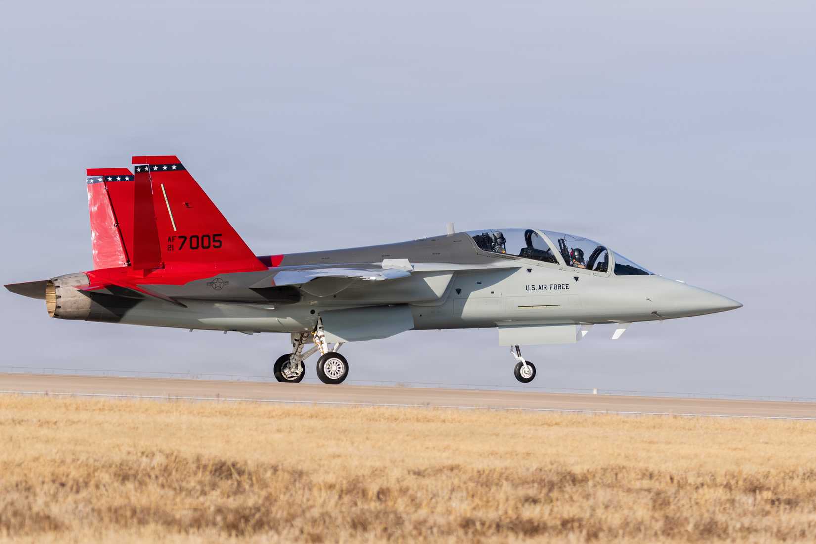 A T-7A Redhawk touches down at Vance Air Force Base