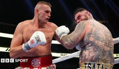 Poland's Damian Knyba punches Andy Ruiz Jr in their heavyweight fight at the Prudential Center in Newark, New Jersey